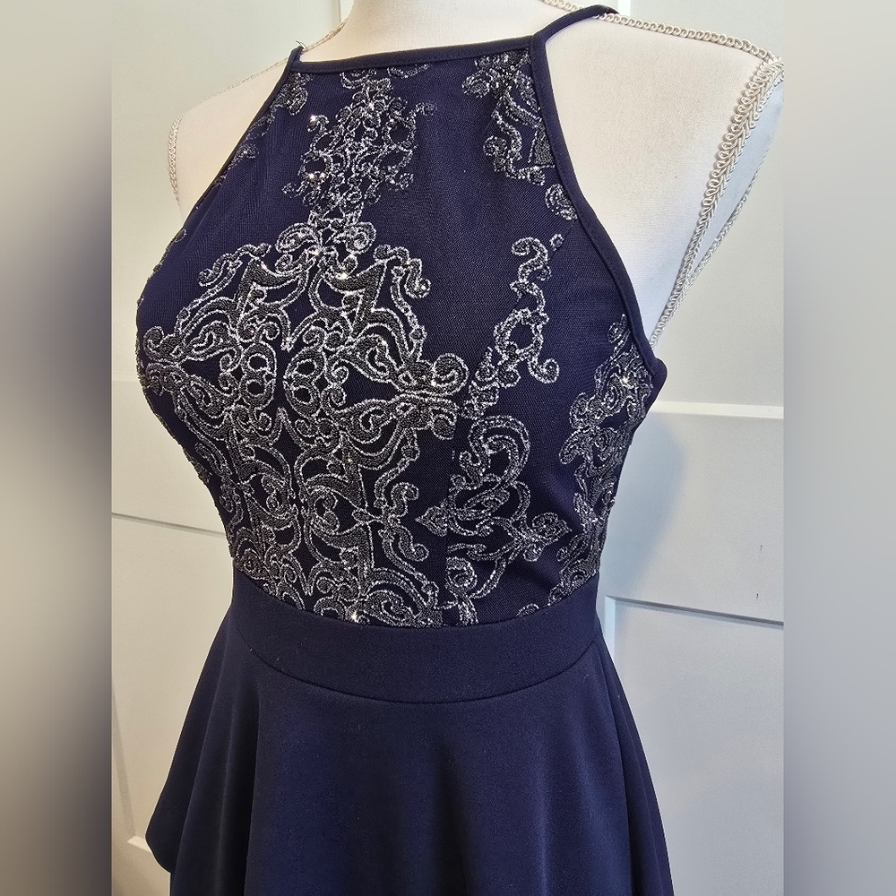 Speechless Blue and Silver Tiered Cocktail Dress - Picture 4 of 9